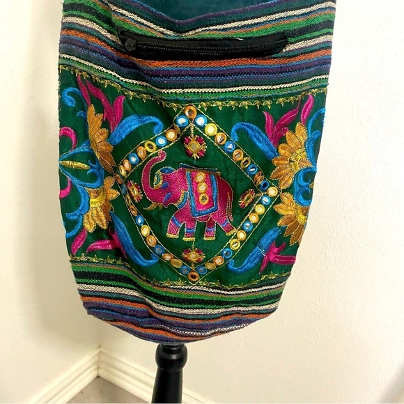 Embroidery Elephant Crossbody Bag Hippie Bag Sequin Hobo Festival Sling EUC - Picture 1 of 8